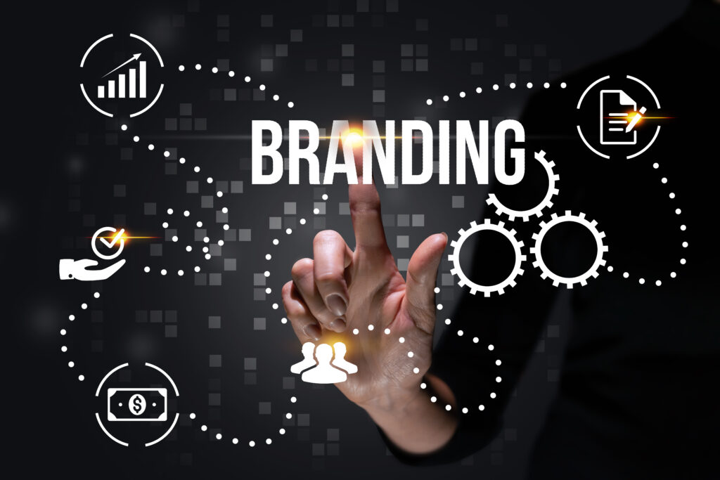 Workspace with digital branding​ strategy sketches, mood boards, and planning tools for building a digital brand